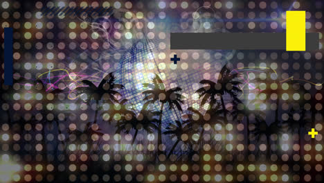Animation-of-little-crossed-appearing-and-disappearing-with-glowing-lights-on-palms-background