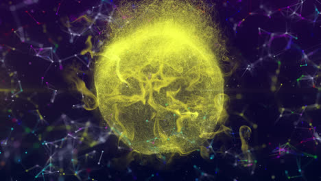 Animation-of-a-yellow-ball-of-gas-with-multiple-colourful-shapes-floating