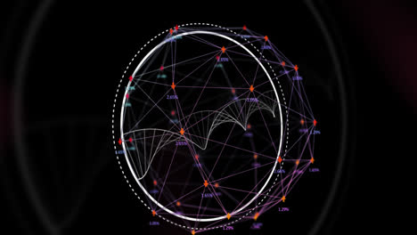 Digitale-Animation-Einer-DNA-Struktur,-Die-Sich-Vor-Einem-Globus-Mit-Einem-Netzwerk-Von-Verbindungen-Dreht