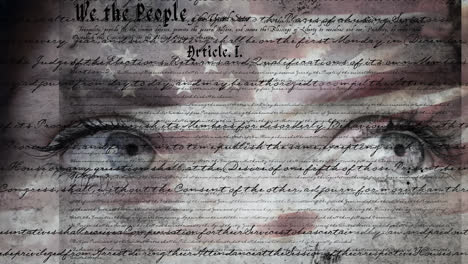 Augenpaar-Und-Die-Verfassung-Der-Vereinigten-Staaten-Mit-Flagge