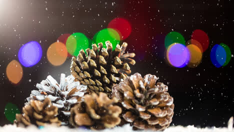 Falling-snow-with-pine-cone-Christmas-decoration
