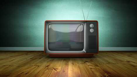 Zoomen-Sie-Auf-Den-Unscharfen-Rauschen-Des-Retro-Fernsehbildschirms-Vor-Einer-Grünen-Wand