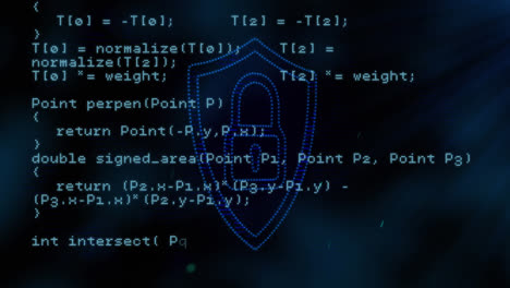 Security-padlock-icon-and-data-processing-against-blue-background