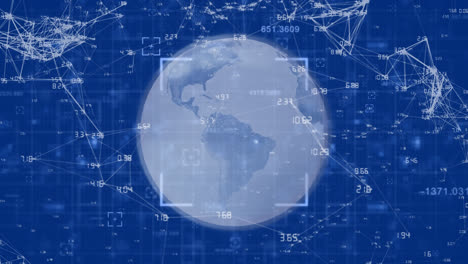 Animation-of-network-connection-over-a-globe-on-blue-background