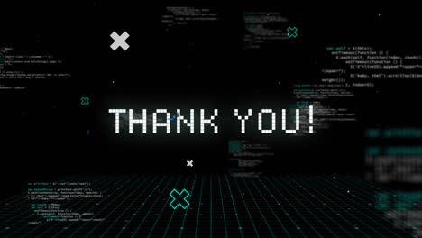 Thank-you-written-in-white-distorting-on-black-background-with-text-and-white-grid