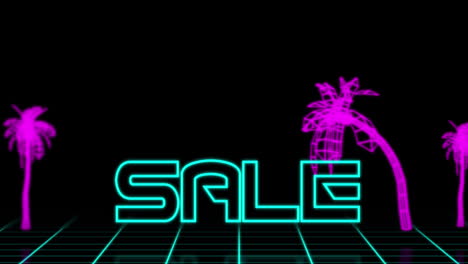 Neon-Sale-text-against-retro-tropical-background-4k
