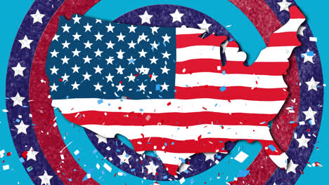 Confetti-falling-over-US-map-against-stars-on-spinning-circles