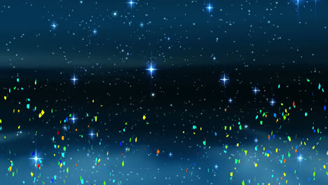 Animation-of-multi-coloured-confetti-against-stars-on-night-sky