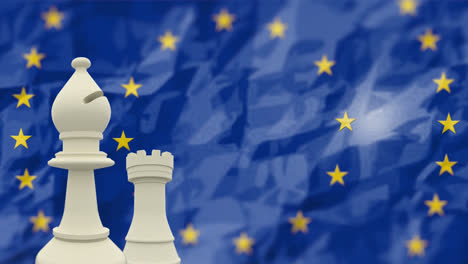 Stars-spinning-in-circles-over-two-chess-pieces-against-blue-crumpled-background