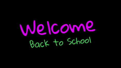 Willkommen-Zurück-In-Der-Schule-Handschriftlich-Auf-Schwarzem-Hintergrund