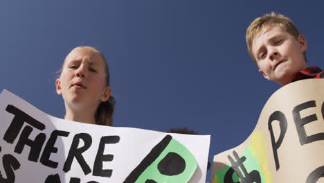Eine-Gruppe-Von-Kindern-Mit-Schildern-Zum-Klimawandel-Bei-Einer-Protestkundgebung