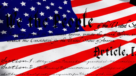 Schriftliche-Verfassung-Der-Vereinigten-Staaten-Und-Flagge