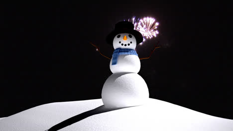 Muñeco-De-Nieve-Con-Celebración-De-Fuegos-Artificiales-De-Año-Nuevo