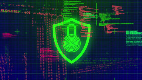 Sicherheitsschloss-Symbol-Und-Datenverarbeitung-Vor-Blauem-Hintergrund