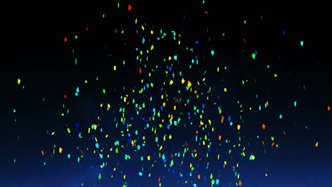 Animation-of-multi-coloured-confetti-falling-over-blue-background