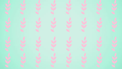 Animation-of-rows-of-pink-leaves-on-blue-background