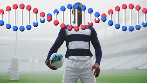 Animation-of-dna-strand-over-male-rugby-players-at-stadium