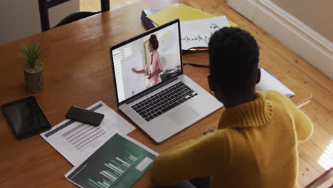 Estudiante-Afroamericana-Usando-Una-Computadora-Portátil-En-Una-Videollamada-Con-Una-Maestra
