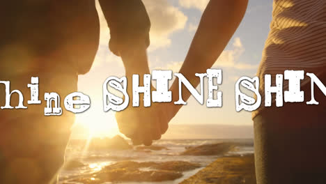 Animation-Von-Shine-Text-über-Einem-Paar-Am-Strand