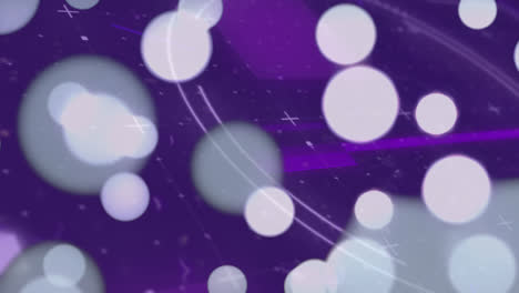 Animation-of-white-markers-and-scope-scanning-with-white-spots-on-purple-background