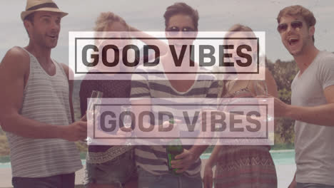 Animation-of-good-vibes-text-over-happy-group-of-friends