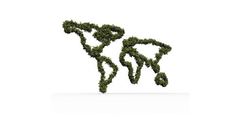 Animation-of-world-map-formed-with-forest-outline-on-white-background