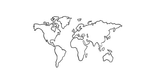 Animation-of-world-map-in-black-outline-on-white-background