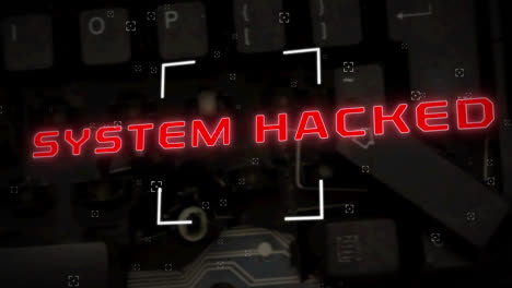 Animation-of-system-hacked-text-with-scope-and-computer-keyboard-in-background