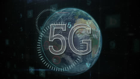 5g-text-and-cyber-security-data-processing-against-globe-on-black-background