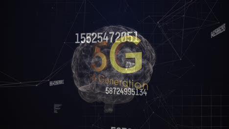 Multiple-changing-numbers-and-5g-text-against-human-brain-spinning-on-black-background