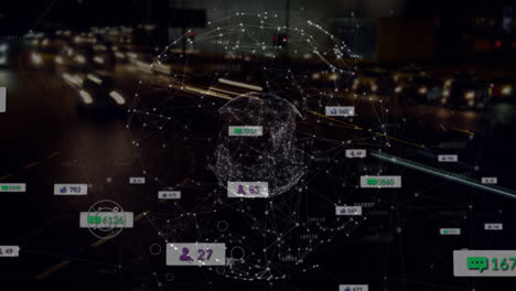 Animation-of-network-of-connections-with-social-media-icons-over-night-cityscape