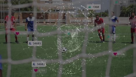 Animation-of-network-of-connections-with-social-media-icons-over-football-players