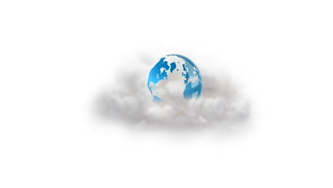 Animation-of-blue-globe-on-white-cloud-on-white-background
