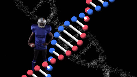 Animation-Der-DNA-Strangdrehung-Und-Datenverarbeitung-über-Einem-American-Football-Spieler