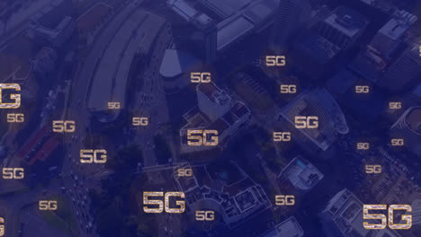 Animation-of-network-of-connections-with-5g-text-over-cityscape