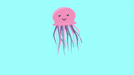 Animation-of-pink-jellyfish-with-copy-space-on-blue-background