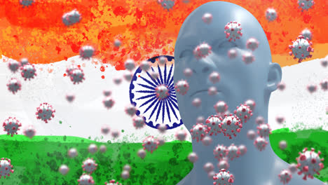 Zusammensetzung-Von-Covid-19-Zellen-Und-Menschlichem-Kopf-über-Indischer-Flagge