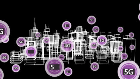 Animation-Eines-Verbindungsnetzwerks-Mit-5G-Text-über-Einer-Stadtlandschaft