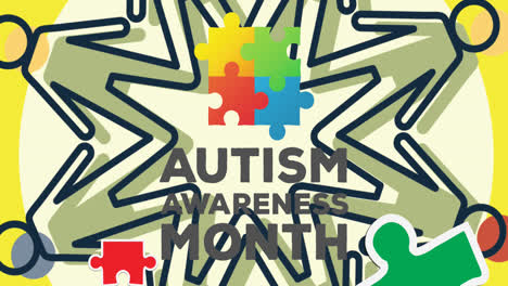 Animation-of-puzzles-falling-over-autism-awareness-month-text-and-spinning-people-icons