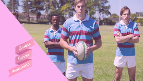 Animation-Des-Pink-Ribbon-Logos-Mit-Hope-Text-über-Rugbyspielern-Im-Freien