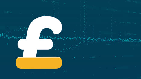 Animation-of-british-pound-sign-filling-up-with-yellow-and-financial-data-processing