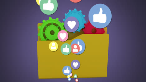 Multiple-digital-icons-floating-against-folder-icon-on-purple-background