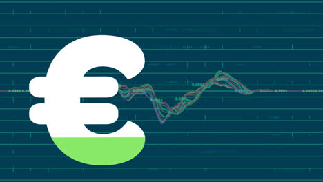 Animation-of-euro-sign-filling-up-with-green-over-financial-data-processing
