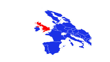 Animation-of-european-map-with-red-united-kingdom-and-blue-europe-on-white-background