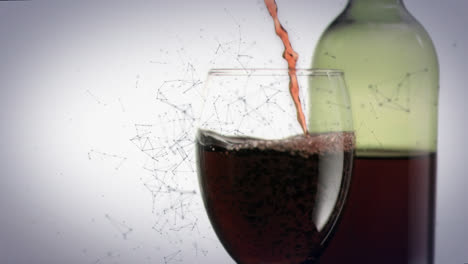 Animation-of-network-of-connections-over-glass-of-wine-on-white-background
