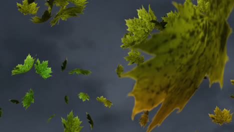 Digitale-Animation-Mehrerer-Herbstlicher-Ahornblätter,-Die-Vor-Einem-Strukturierten-Grauen-Hintergrund-Fallen