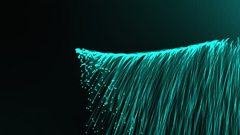 Animation-of-cascading-glowing-blue-fibres-on-black-background