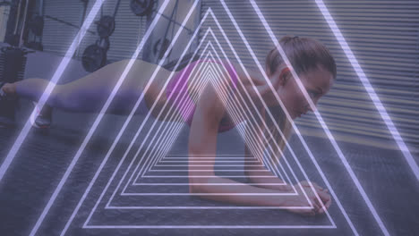 Animation-of-glowing-tunnel-over-woman-exercising
