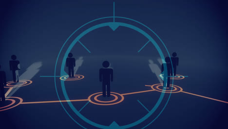 Digitale-Animation-Des-Scope-Scannens-über-Einem-Netzwerk-Von-Geschäftsleuten-Symbolen-Vor-Blauem-Hintergrund