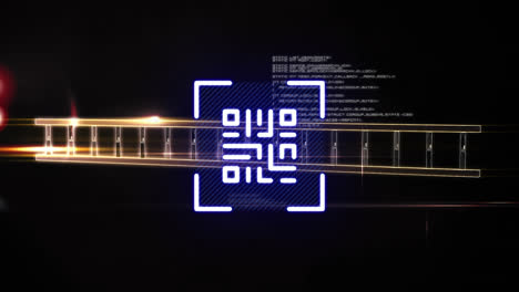 Digital-animation-of-glowing-qr-code-against-dna-structure-and-data-processing-on-black-background